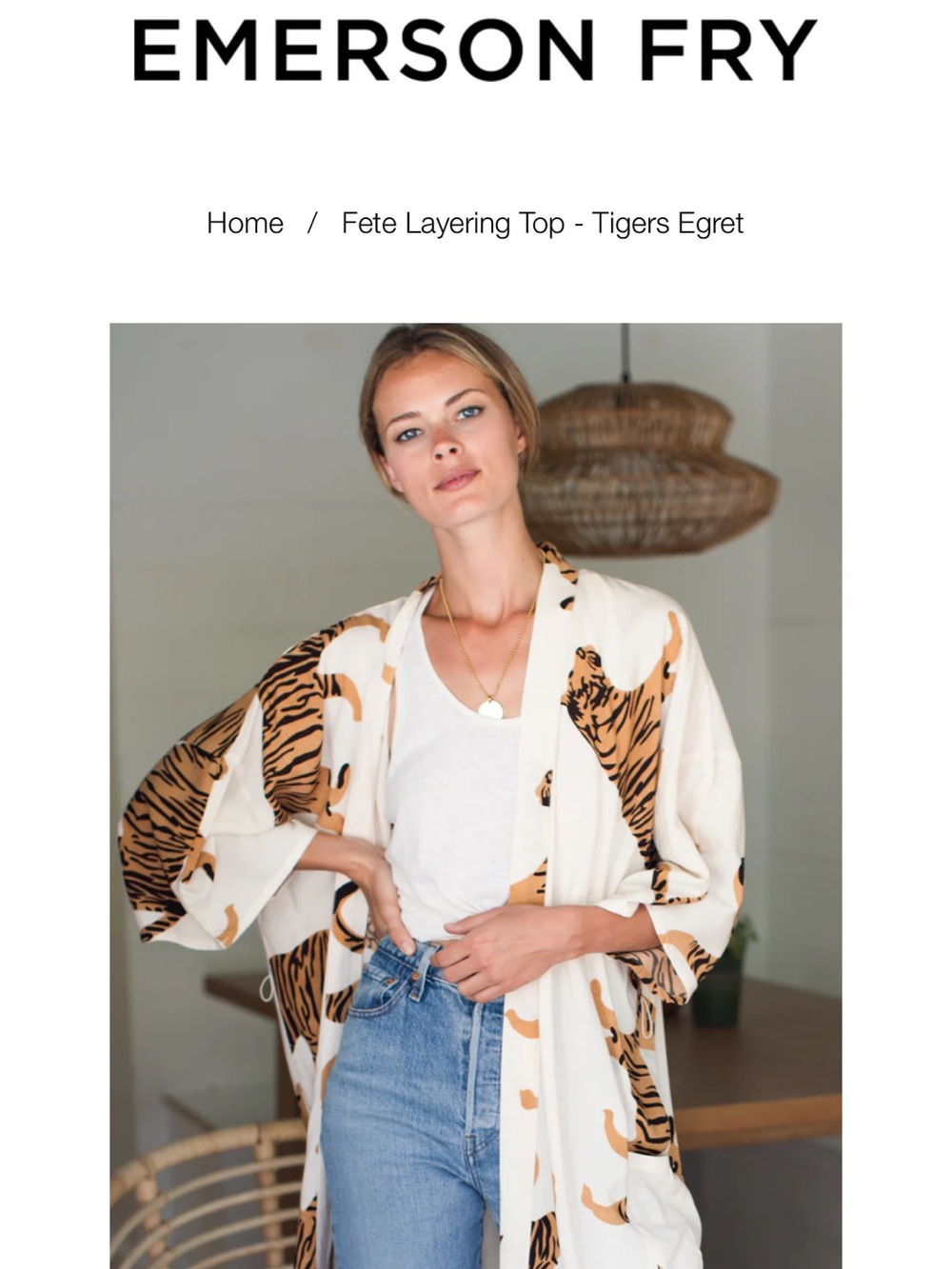 Emerson Fry Egret Tiger-Print Kimono in Cream and Brown